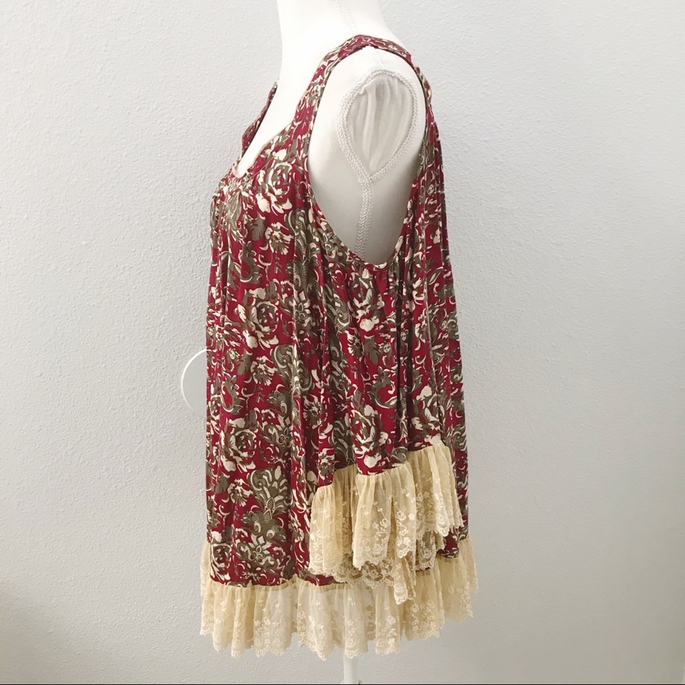 Ciel USA boho lace trim cold shoulder floral tunic - Picture 5 of 8
